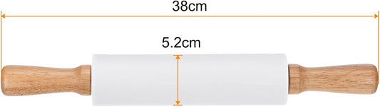 HARFINGTON Silicone Rolling Pins for Baking 14.96 Inch Non-Stick Silicone Surface Wooden Handle Rolling Pin Small Roller Playdough Rolling Pins for Fondant Kitchen Dough Pizza, White