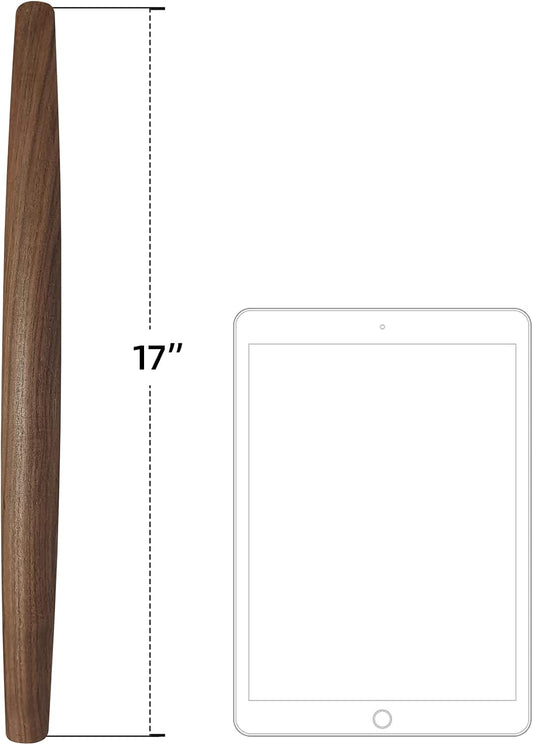 French Rolling Pin (17 Inches) –WoodenRoll Pin for Fondant, Pie Crust, Cookie, Pastry, Dough –Tapered Design & Smooth Construction - Essential Kitchen Utensil,Walnut Wood