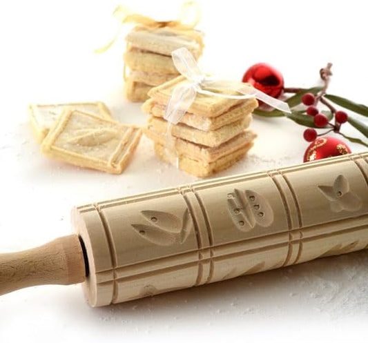 Norpro Springerle Wooden Rolling Pin, 10", Light Brown