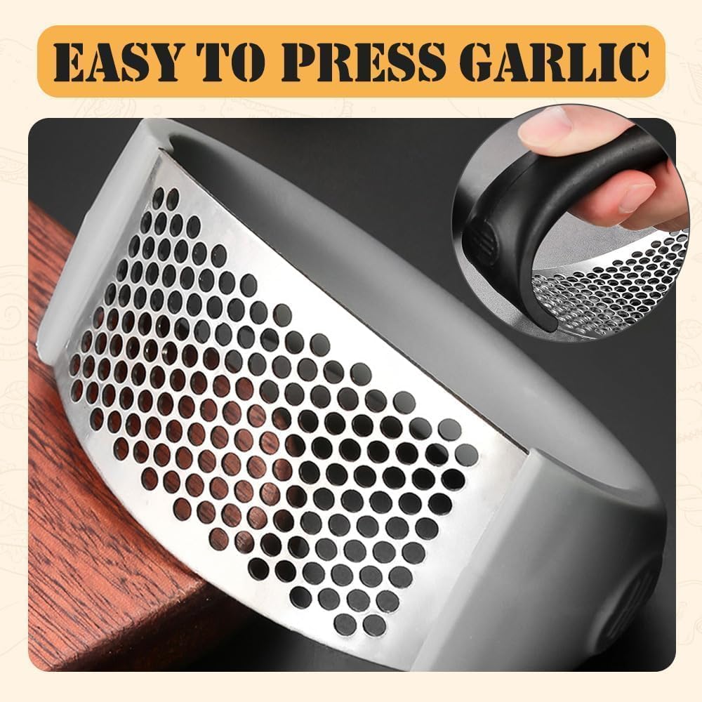 2026 New Garlic Press Stainless Steel, Manual Garlic Mincer & Crusher with Garlic Peeler Tube, Easy to Clean Dishwasher Safe Kitchen Tool for Garlic & Ginger