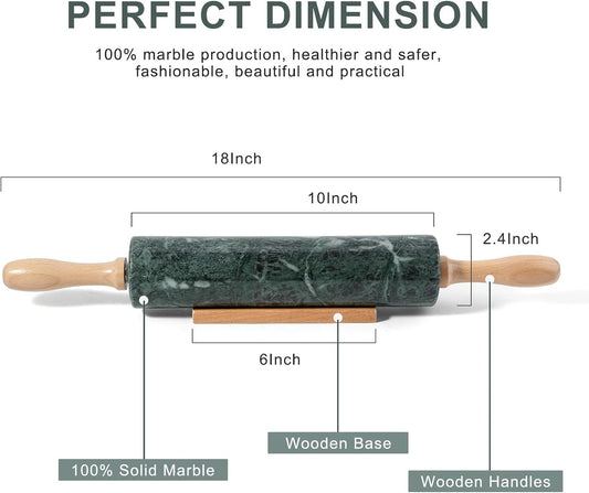 Koville Indian Green Marble Rolling Pin, Non-Stick Stone Dough Roller, 18 Inch Rolling Pin for Baking,Pasta, Dumpling, Ravioli, Fondant,Pie Crust, Kitchen Baking Pastry Tools, Kitchen Essential