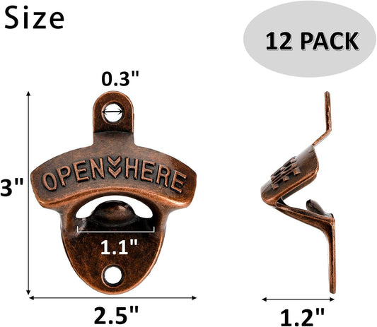 ZOOFOX 12 Pack Zinc Alloy Wall Mounted Beer Bottle Opener Set, 3 Colors