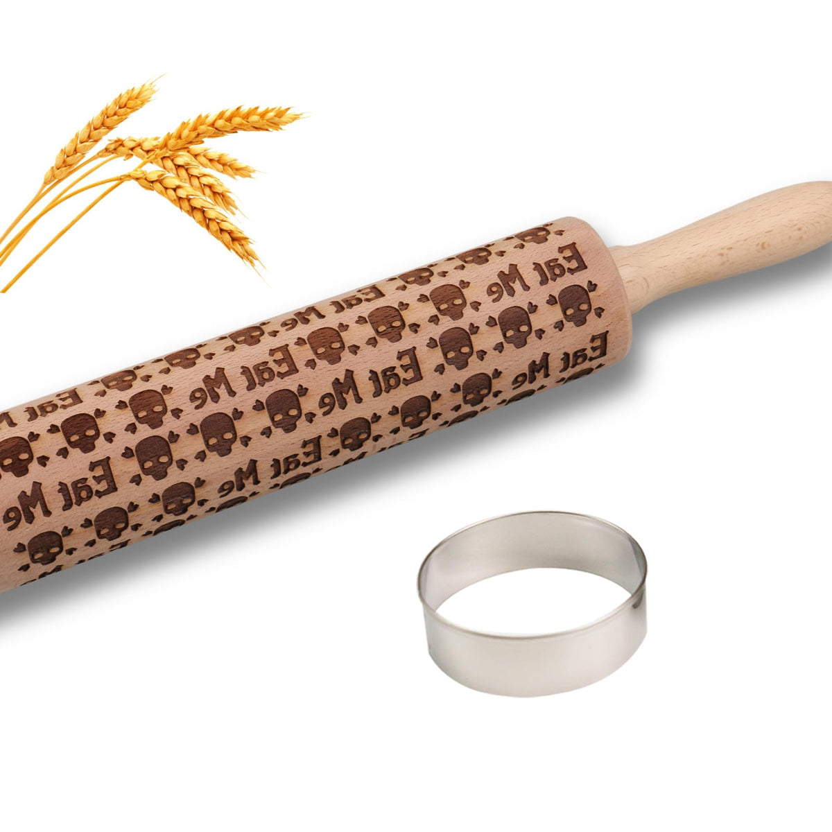 Embossed Rolling Pin for Baking Cookies Embossing Rolling Pins with Design Wooden Engraved Springerle Roller Pin Dough Animal Patterned Clay Pottery Ceramic Stamp Gifts Bakers Women (Cat & Heart)