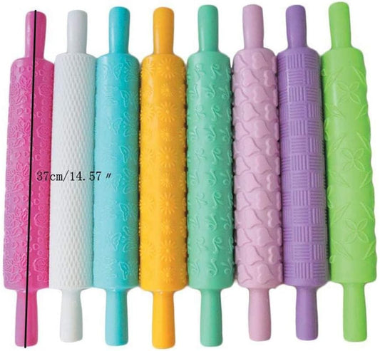 8pcs Colourful Cake Decorating Embossed Rolling Pins,Textured Non-Stick Designs and Patterned,Ideal for Fondant, Pie Crust,Cookie,Pastry,Icing,Clay,Dough