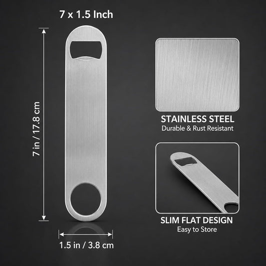 24 Pack Stainless Steel Flat Beer Bottle Opener,7 Inch Portable Bottle Opener, Customizable logo engraving available,Perfect for Kitchen Bar Restaurant Use