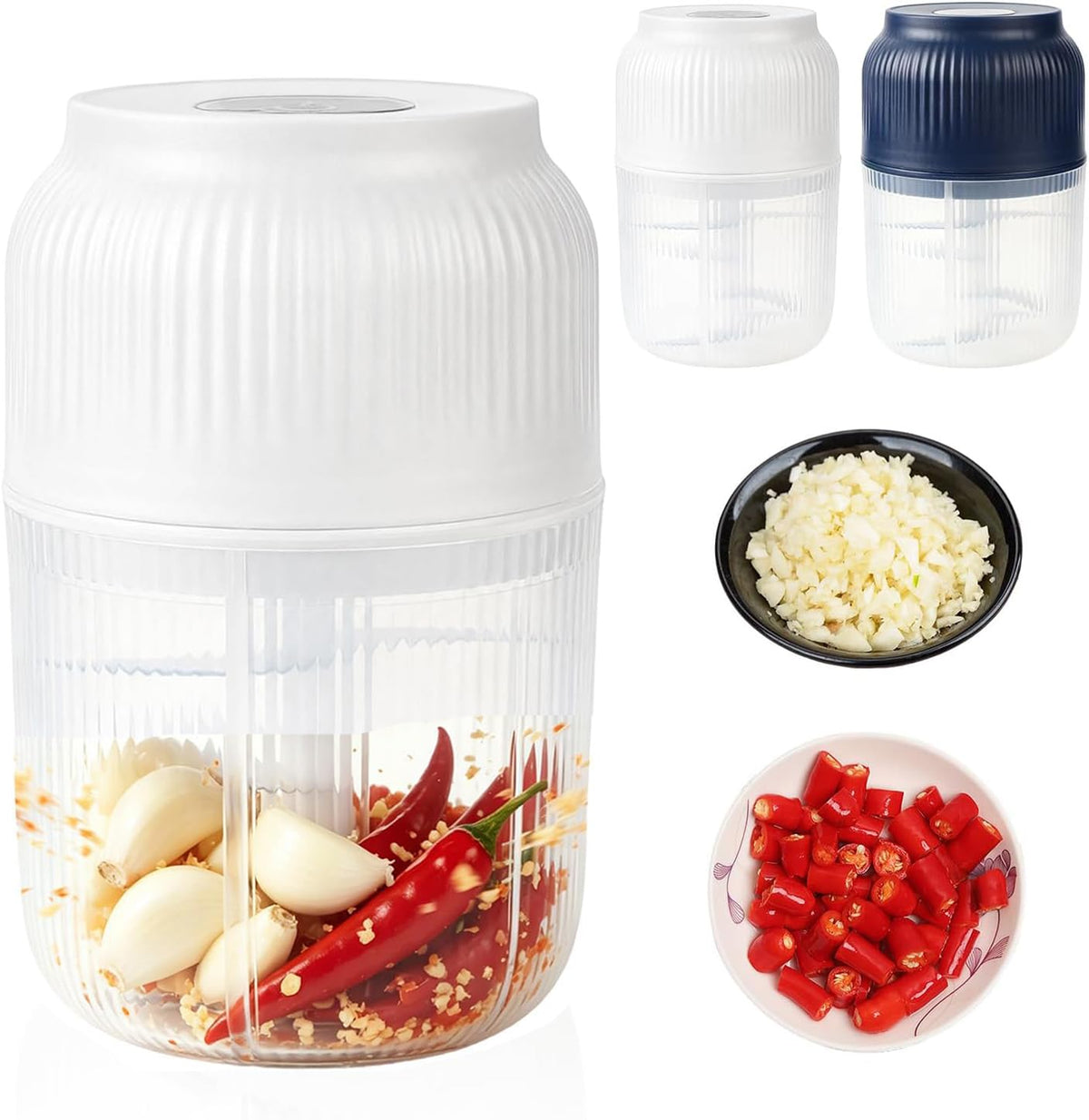 Electric Garlic Chopper, Mini Portable Veggie Chopper Garlic Grinder Masher Onion Chopper, Rechargeable Cordless Food Processor & Food Chopper for Garlic Onion Ginger Chili Vegetables, 400ml (Blue)