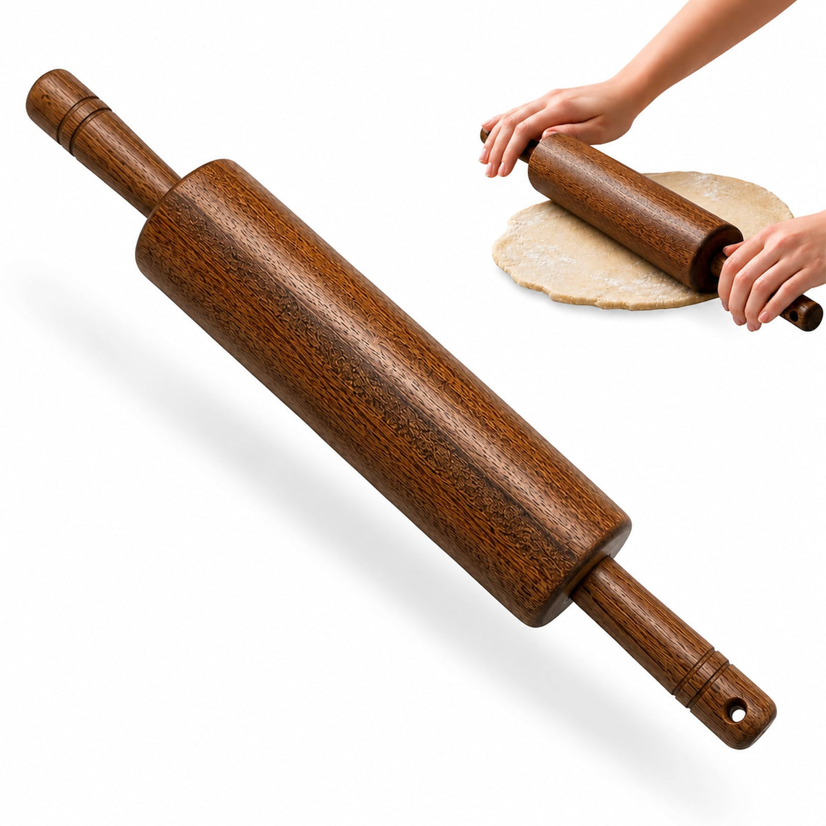 FARBERWARE Classic Wood Rolling Pin, 18-Inch Hardwood Dough Roller for Baking Pizza, Pies, Pastry and Cookies, Ergonomic Handles, Kitchen Essential