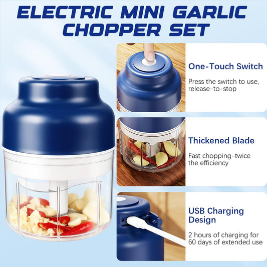 Electric Garlic Chopper,Upgrade Electric Mini Garlic Chopper Set,New Small Garlics Choppers Mincer,USB Rechargeable,Wireless Veggie Grinder,for Mashing Onion,Garlic,Chili,Ginger