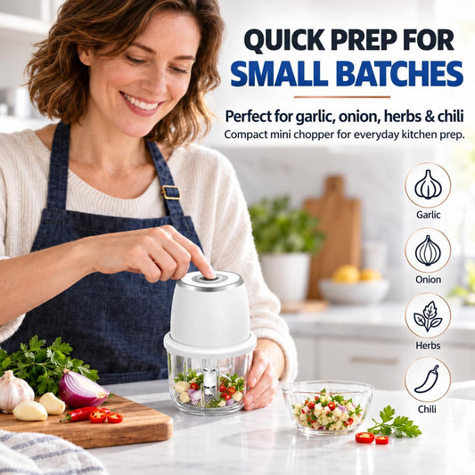 Electric Garlic Chopper With Glass Bowl Cordless Mini Food Processor(White)