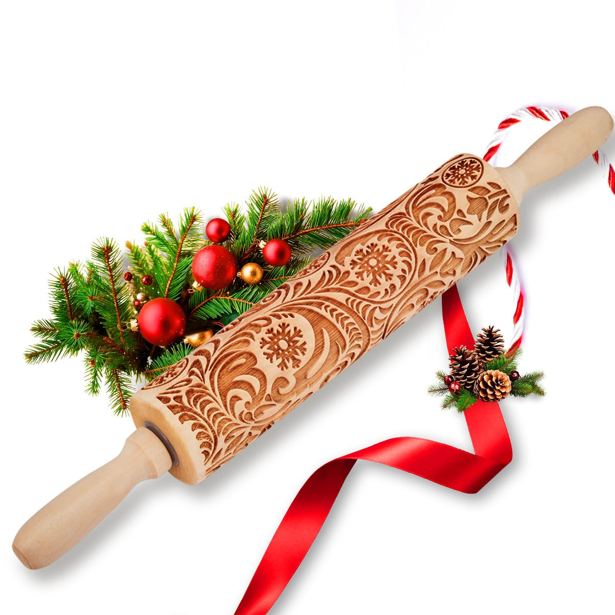 Christmas Gift Wooden Embossed Rolling Pin for Baking, Stocking Stuffers Gifts for Women, Deep Engraved Embossing Rolling Pins with Snow Pattern Designs for Baking Cookies Stamps Roller DIY Tools