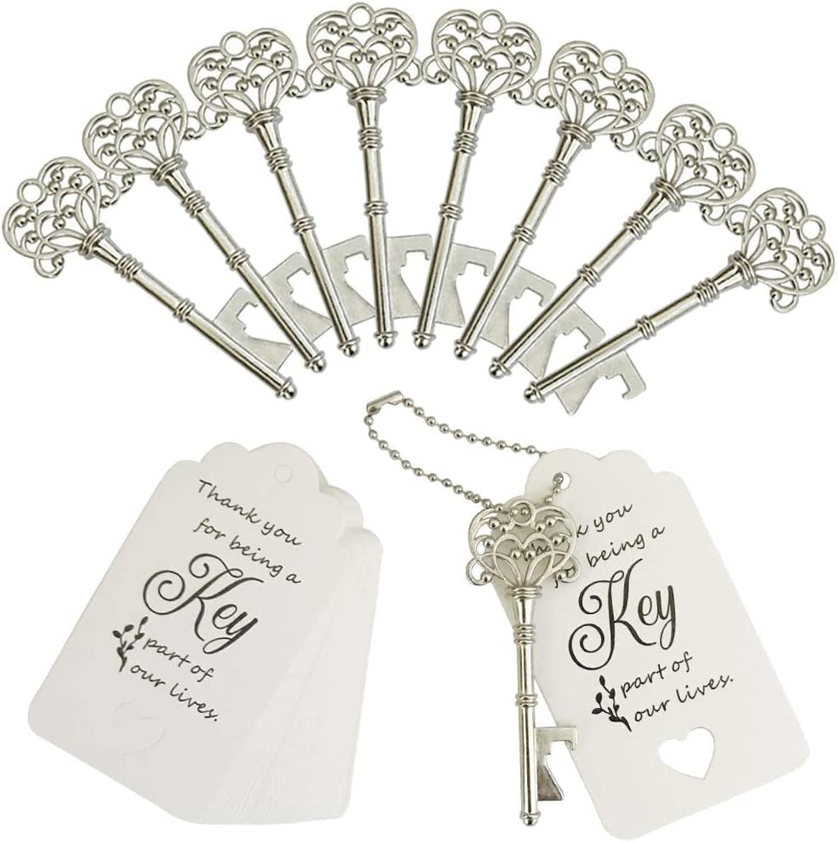 100 PCS Key Bottle Openers,Vintage Skeleton Key Bottle Opener,Wedding Favors Bottle Opener with Tag Cards and Key Chains(Gold)