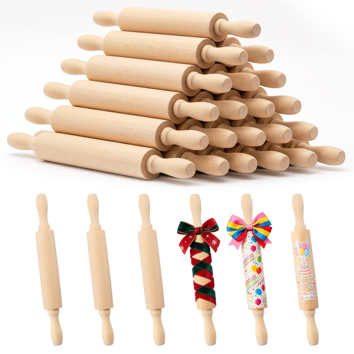 12 Pack 8 Inch Mini Wood Rolling Pin,Great for Children Kids Girls and Boys,Small Wooden Rollers for Art and Crafting,Baking,Cookie Dough,Cooking,Clay,Play Doh
