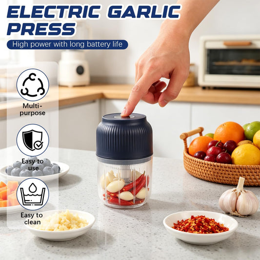 Electric Garlic Chopper, Mini Portable Veggie Chopper Garlic Grinder Masher Onion Chopper, Rechargeable Cordless Food Processor & Food Chopper for Garlic Onion Ginger Chili Vegetables, 400ml (Blue)