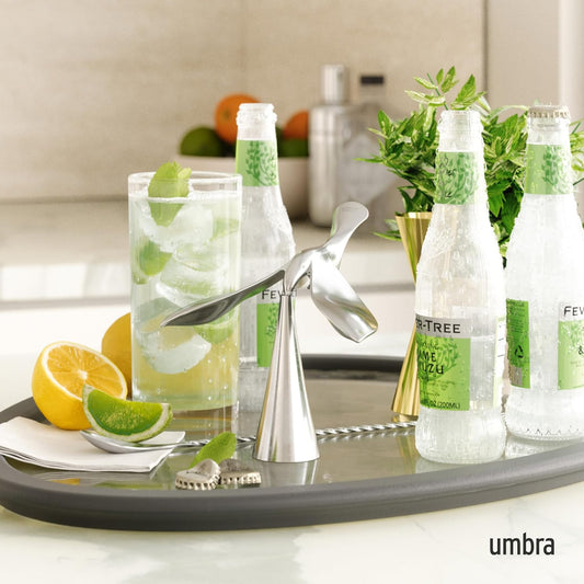 Umbra Tipsy Bottle Opener, Sculptural Bar Accessory, Chrome