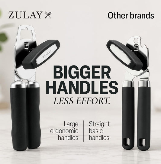 Zulay Kitchen Manual Can Opener Heavy Duty Patented Stainless Steel, Black