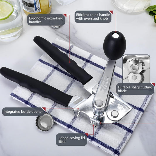 UHIYEE Commercial Can Opener Heavy Duty, Hand Crank for Large Cans, Black