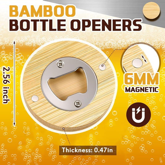 Vesici 50 Pcs Magnetic Bottle Opener 2.5in DIY Bamboo Round Beer Opener