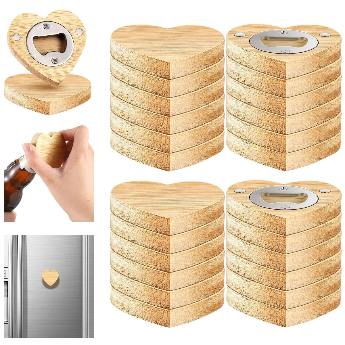 Vesici 50 Pcs Magnetic Bottle Opener 2.5in DIY Bamboo Round Beer Opener
