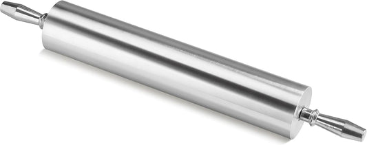 New Star Foodservice 18 Inch Aluminum Rolling Pin, Extra Heavy Duty Commercial Dough Roller with Rotating Barrel and Handles, Silver