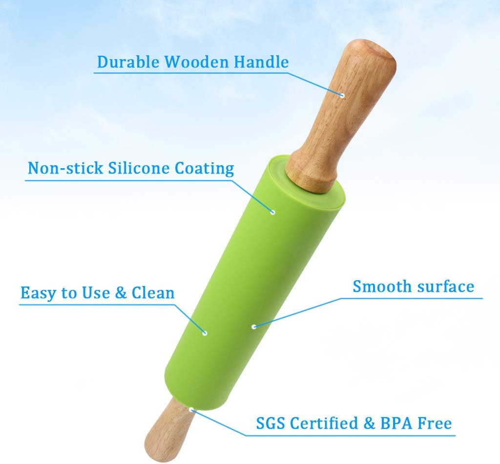 1Set Rolling Pin Pastry Mat Set Non-Stick 6 in 1 Dough Roller Baking Kit with Pastry Cutter Reusable Kneading Mat Scraper Basting Brush