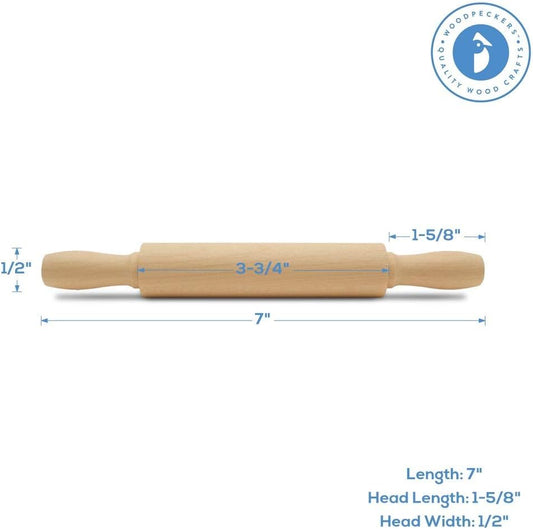 Wooden Mini Rolling Pin, 7 Inches Long, Pack of 12, Perfect for Fondant, Pasta, Baking in the Kitchen, Crafting by Woodpeckers