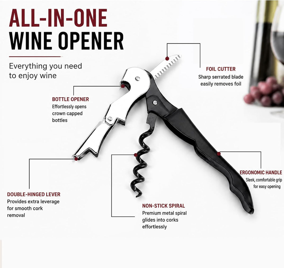50 Pack Black Wine Key Corkscrew, Stainless Steel Waiter's Opener
