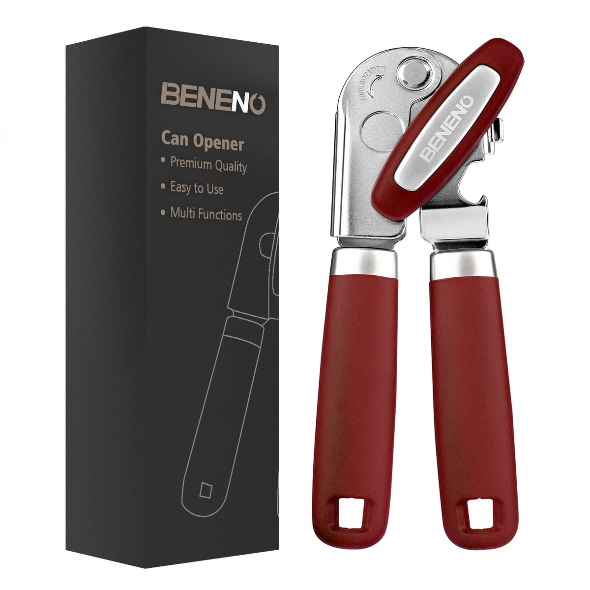 Beneno Heavy Duty Hand Can Opener Manual with Magnet Lid Remover, Green