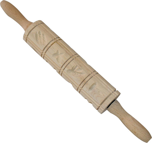 Norpro Springerle Wooden Rolling Pin, 10", Light Brown