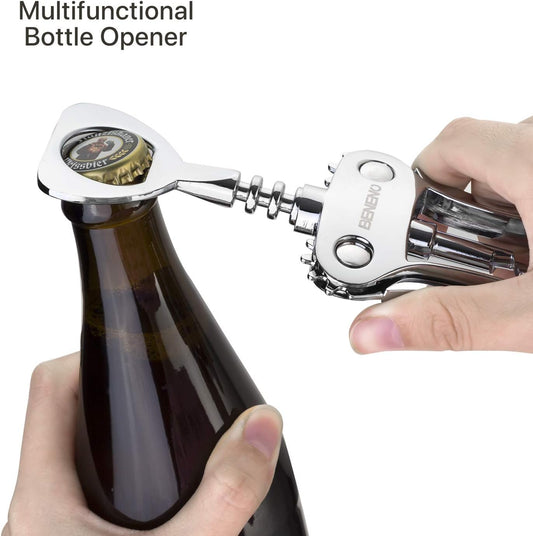 Beneno Wine Opener, Premium Wing Corkscrew Wine Bottle Opener, Silver