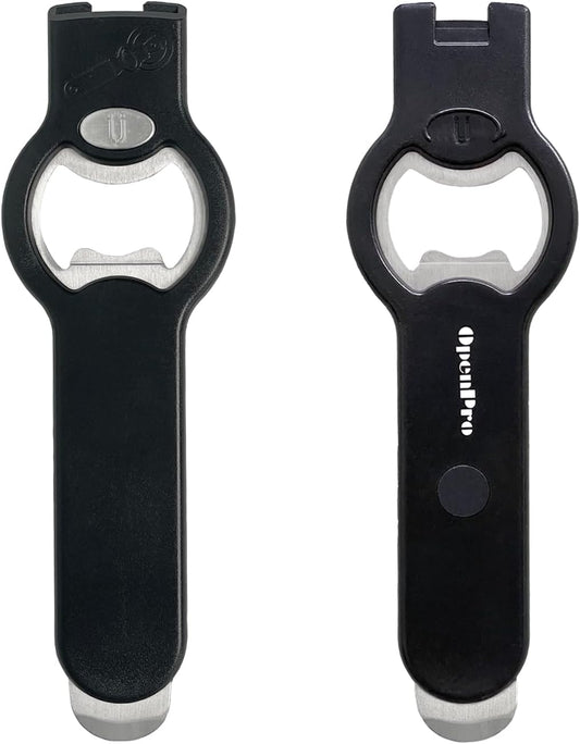 2-in-1 Magnetic Soda Can & Beer Bottle Opener-Dual Magnets for Fridge & Cap Catcher, Heavy Duty Stainless Steel, Perfect for Big Hands,Long nails, RV, Bartender, Gift for Father, Black, Openpro 2 Pack