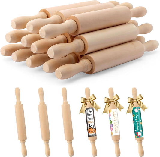 12 Pack 8 Inch Mini Wood Rolling Pin,Great for Children Kids Girls and Boys,Small Wooden Rollers for Art and Crafting,Baking,Cookie Dough,Cooking,Clay,Play Doh