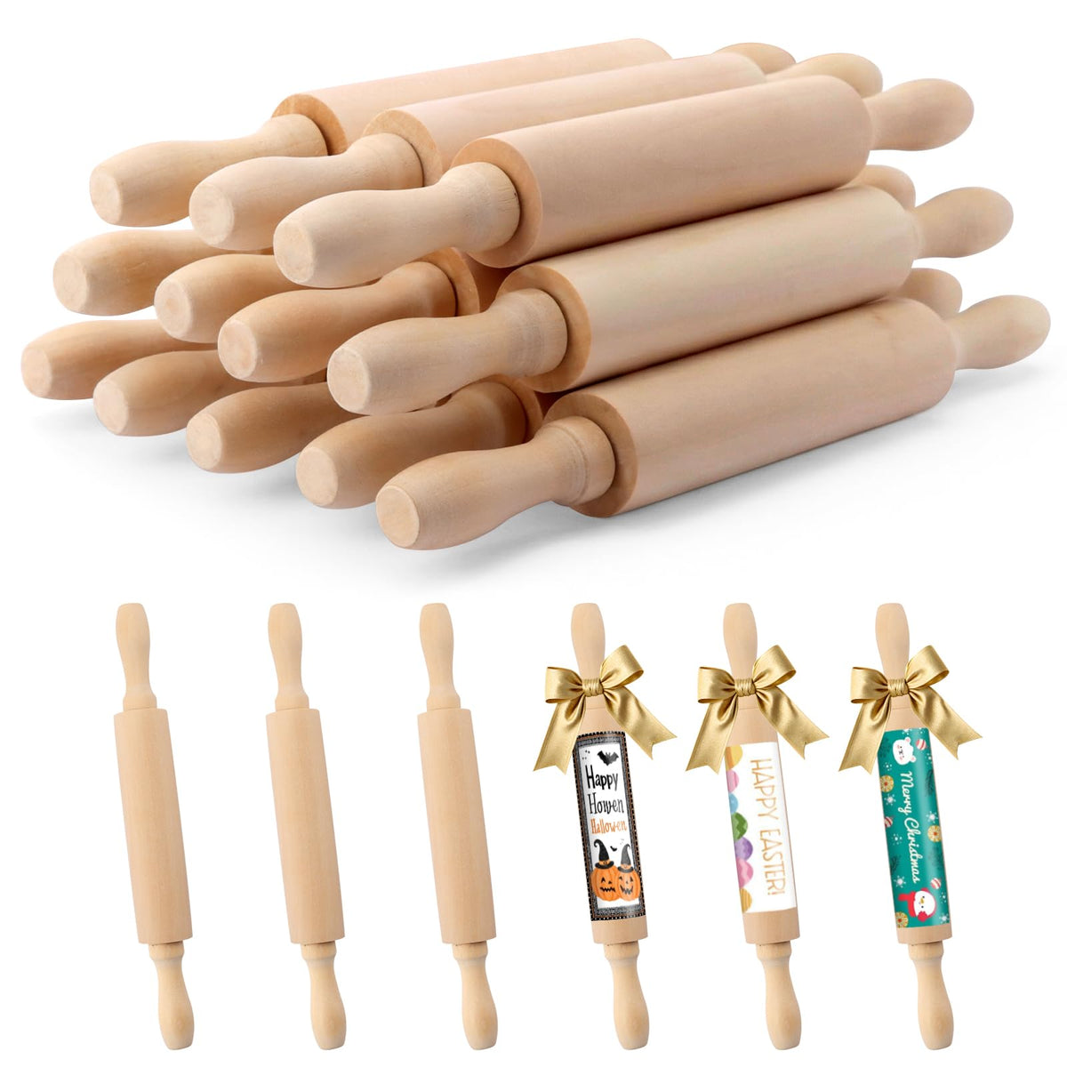 12 Pack 8 Inch Mini Wood Rolling Pin,Great for Children Kids Girls and Boys,Small Wooden Rollers for Art and Crafting,Baking,Cookie Dough,Cooking,Clay,Play Doh