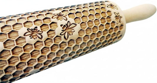HONEYCOMB EMBOSSING ROLLING PIN LASER ENGRAVED ROLLING PIN WITH BEES PATTERN FOR HOMEMADE COOKIES