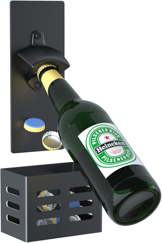 Weallbuy Magnetic Bottle Opener Wall Mounted with Cap Catcher (black)