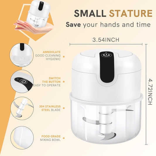 Electric Garlic Chopper, 250ml Mini Food Processor, USB Rechargeable Garlic Mincer, Wireless Small Food Chopper for Onion, Veggie, Ginger, Chili, Fruit, Meat