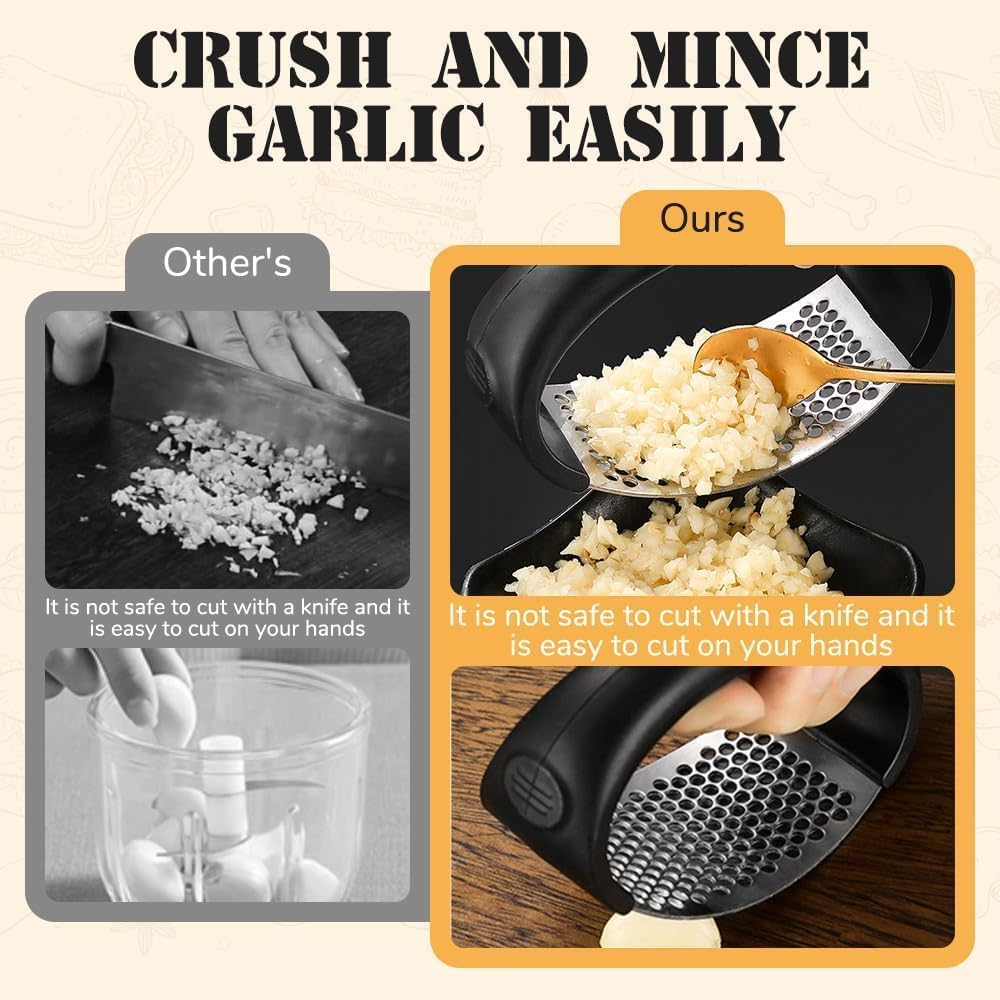 2026 New Garlic Press Stainless Steel, Manual Garlic Mincer & Crusher with Garlic Peeler Tube, Easy to Clean Dishwasher Safe Kitchen Tool for Garlic & Ginger