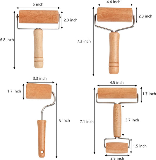 AVLA 4 Pack Wood Pastry Pizza Roller, Non Stick Wooden Rolling Pin for Home, Professional Dough Roller Tool Set for Baking, Cooking, Multifunction Craft Clay Roller, Easy to Handle