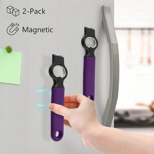 2-Pack Magnetic 2-in-1 Beer Bottle Cap & Soda Can Opener-Purple
