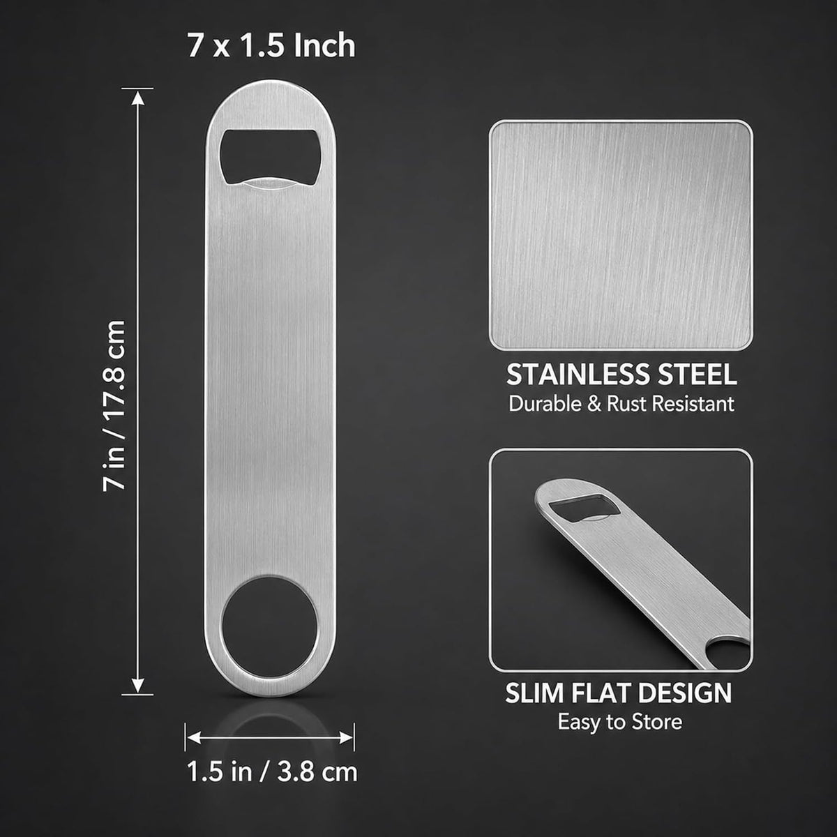 24 Pack Stainless Steel Flat Beer Bottle Opener,7 Inch Portable Bottle Opener, Customizable logo engraving available,Perfect for Kitchen Bar Restaurant Use