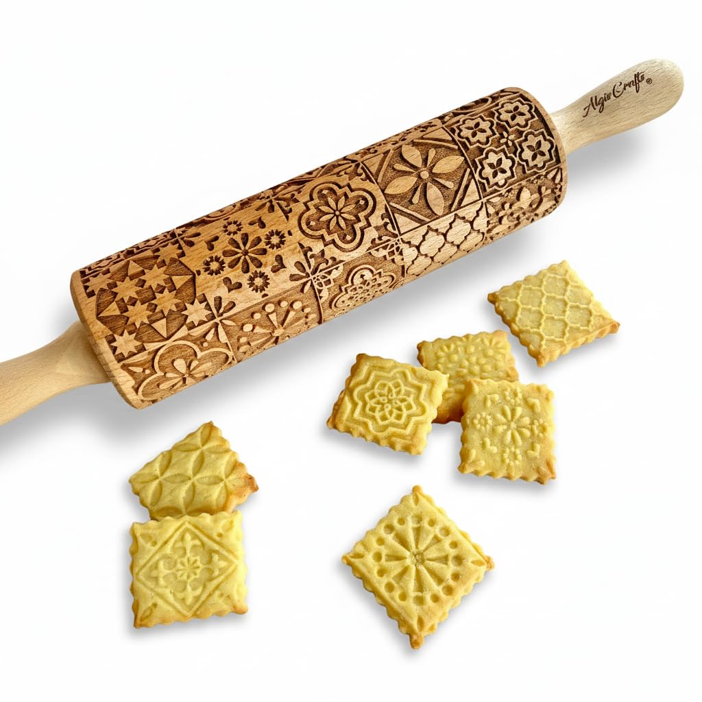 BEEHIVE Embossing Rolling Pin with Pattern. Laser Engraved Embossing Dough Roller for Homemade Cookies and Pottery by Algis Crafts