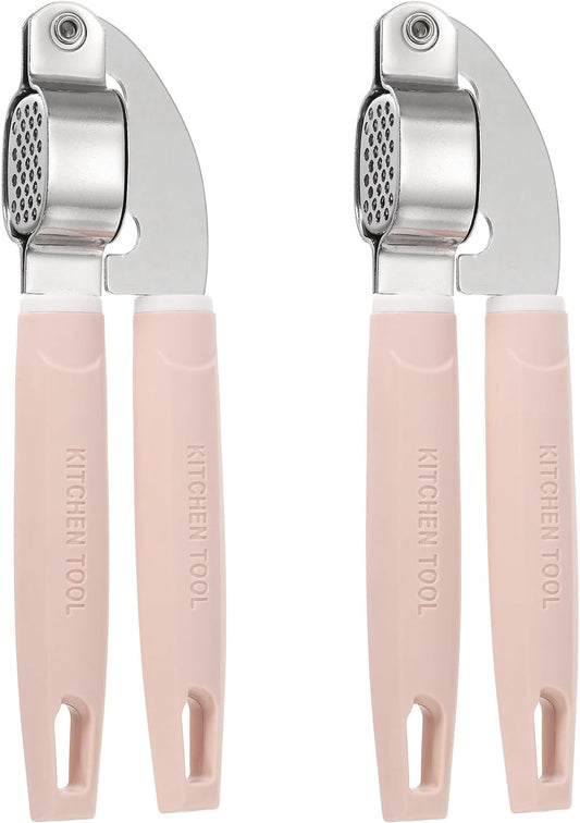 uxcell 2pcs Garlic Press, 7.7 Inch Stainless Steel Garlic Crusher and Peeler for Home Cooks and Professional Chefs, Pink