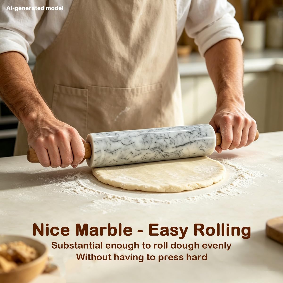 16.5 inch Marble Rolling Pin With Stand, Kitchen Dough Roller Pin, 8.5 Inch Marble Barrel and 4 inch Wooden Handles, for Dough, Pizza Dough, Pie, Cookies and Fondant (White)