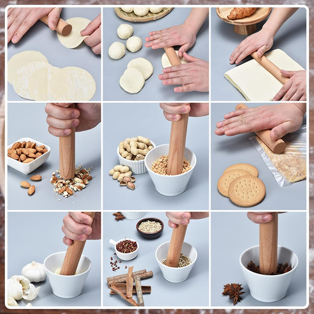Patelai 50 Pieces Small Rolling Pin Wood Mini Dumpling Dough Roller, 6.3 in