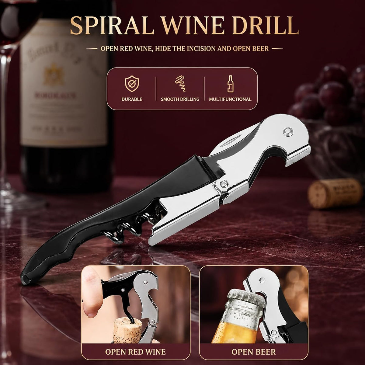 50 Pack Black Wine Key Corkscrew, Stainless Steel Waiter's Opener