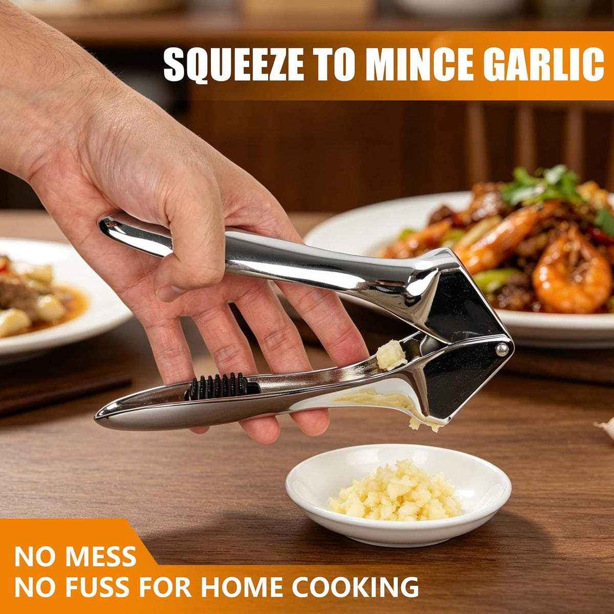2-in-1 Garlic Press and Slicer – No Peel Garlic Mincer, Rust-Proof Garlic Crusher, Easy Clean Kitchen Gadget for Garlic, Ginger, Nuts
