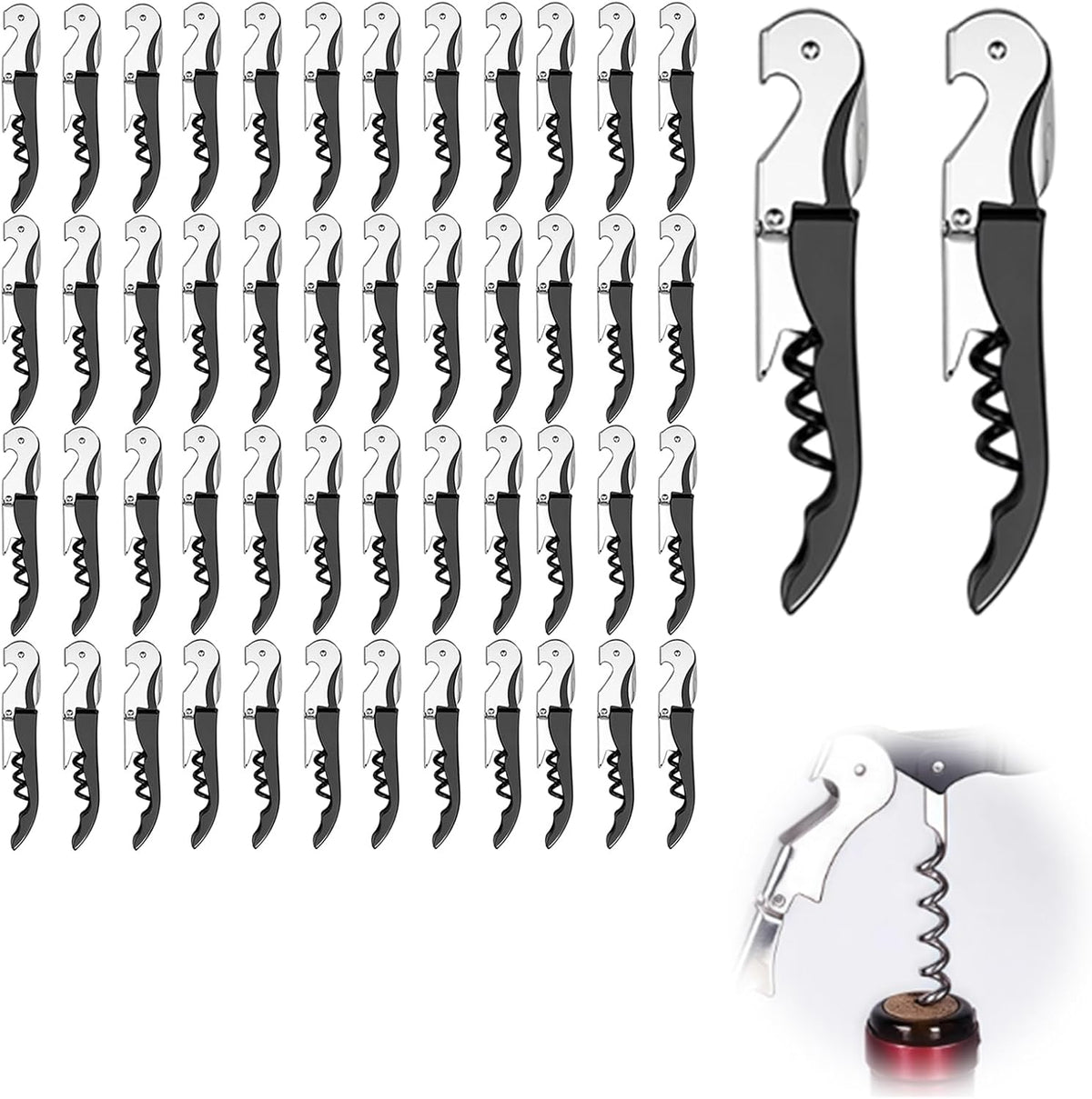 50 Pack Black Wine Key Corkscrew, Stainless Steel Waiter's Opener