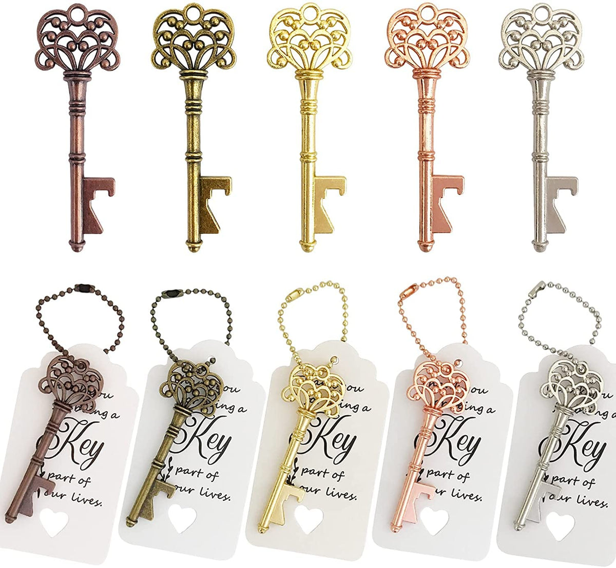 100 PCS Key Bottle Openers,Vintage Skeleton Key Bottle Opener,Wedding Favors Bottle Opener with Tag Cards and Key Chains(Gold)