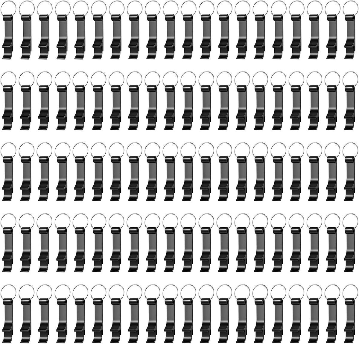100 Pack Black Metal Bottle Opener Keychains, Tiny Beverage Opener Party Favor (Black, 100Pcs)