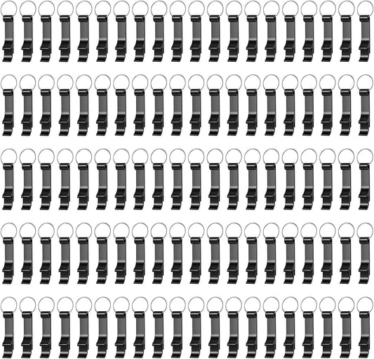 100 Pack Black Metal Bottle Opener Keychains, Tiny Beverage Opener Party Favor (Black, 100Pcs)