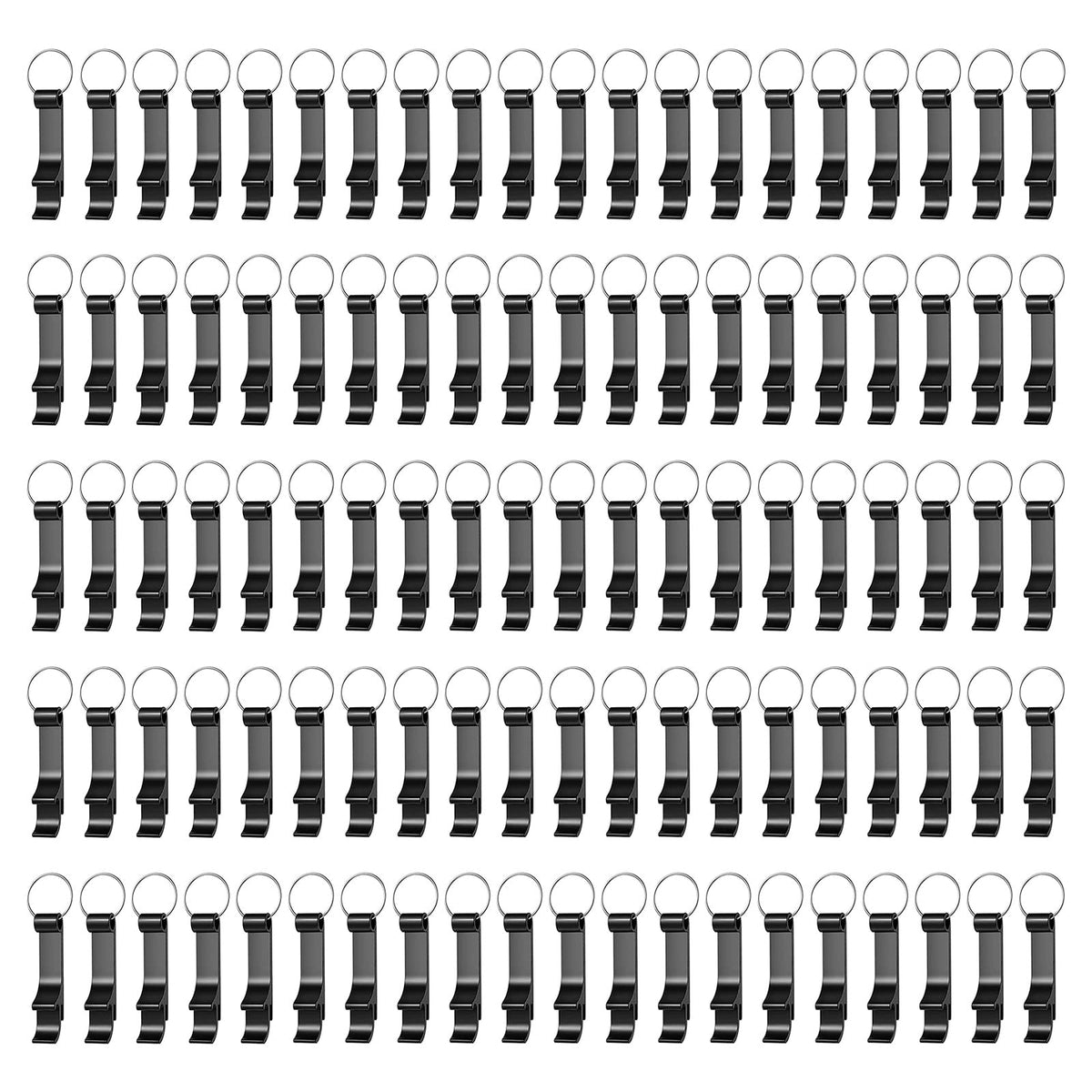 100 Pack Black Metal Bottle Opener Keychains, Tiny Beverage Opener Party Favor (Black, 100Pcs)